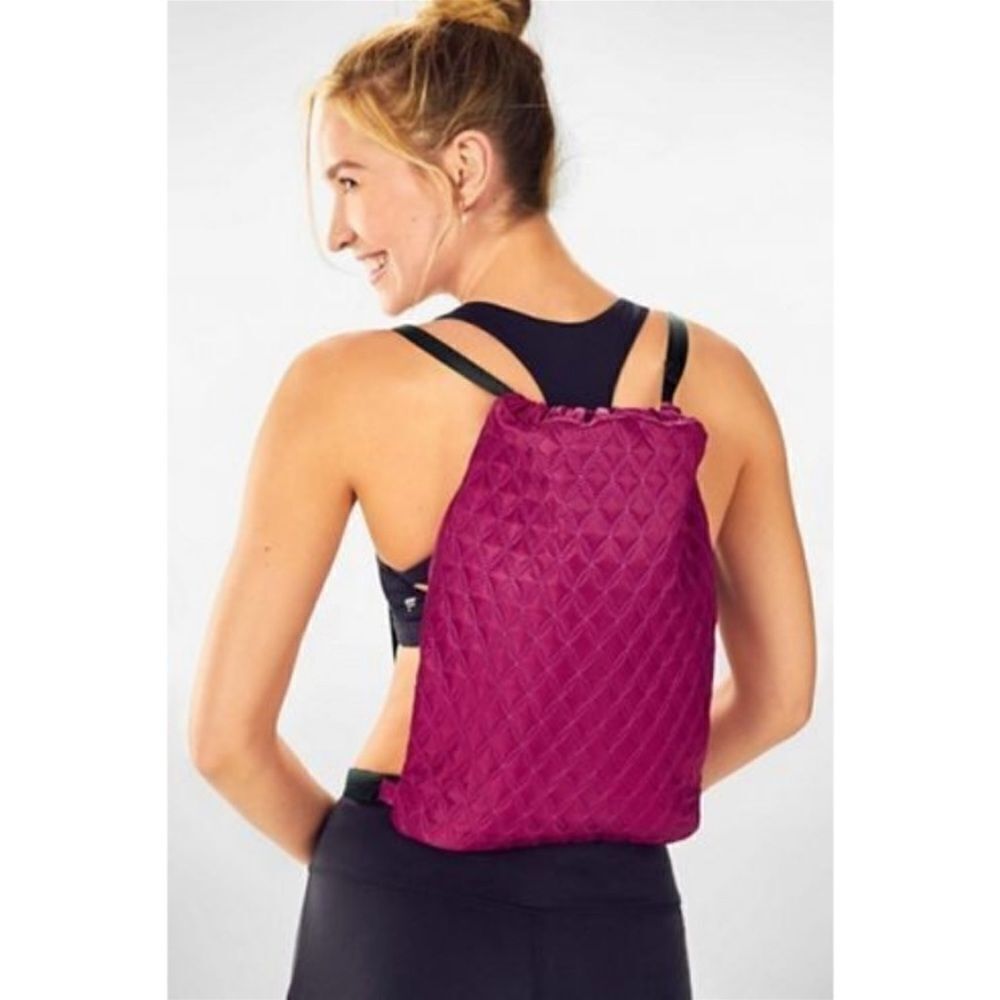 Fabletics raspberry GWP drawstring cinch backpack - Picture 4 of 12